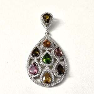 Watch Video / Sterling Silver 925 Multi-Color Tourmaline Pendant